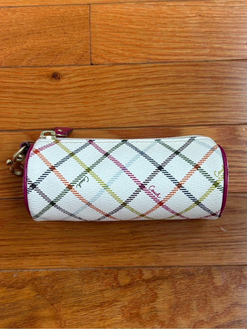 Vintage Coach Tattersall Plaid Barrel Pouch Golf Ball Case